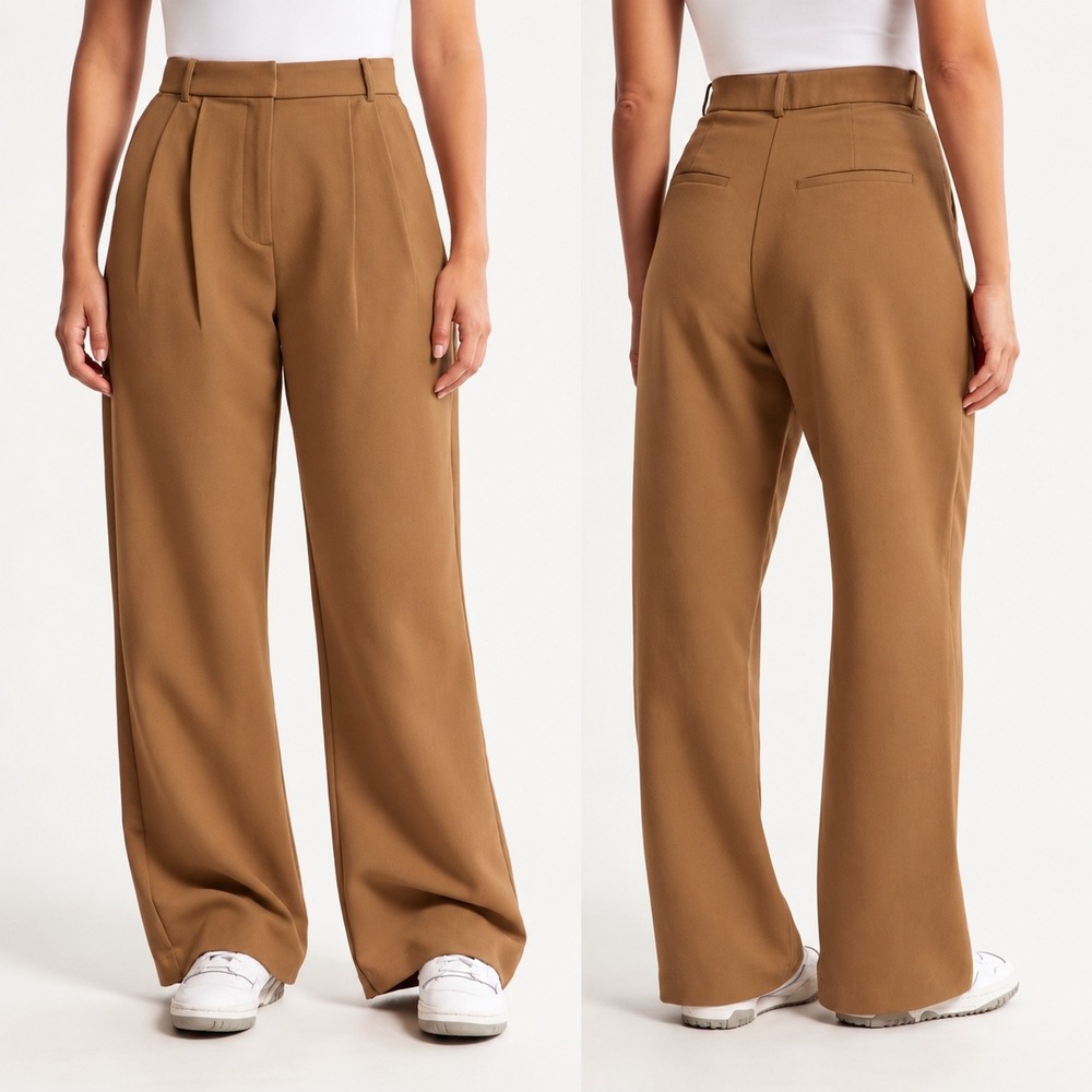 Abercrombie & Fitch The A&F Sloane Tailored Pant Tan Brown Wide Leg 30 Short
